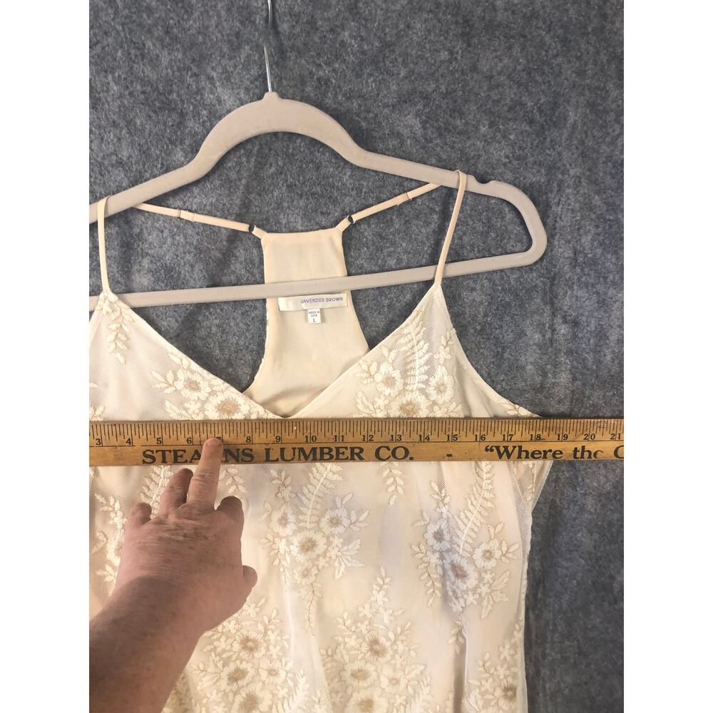 Lavender Brown Lace Hi Low Ivory Beige Strappy Lined Top Size Large - Picture 6 of 14